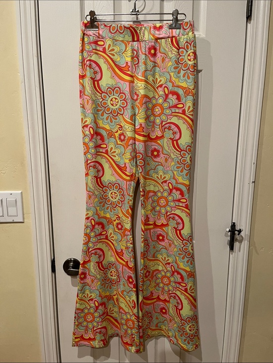 Unknown Pants - High-Rise Multicolor Floral Flare-Leg Leggings